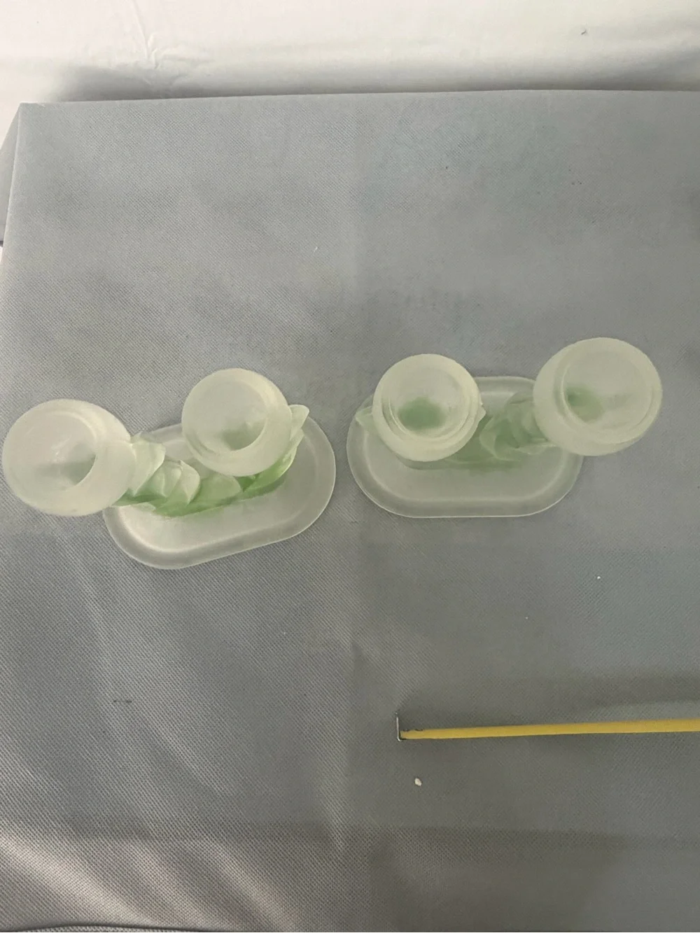 Pair Frosted Vintage Green White Glass Tulip Flower Candle Holders (F166)